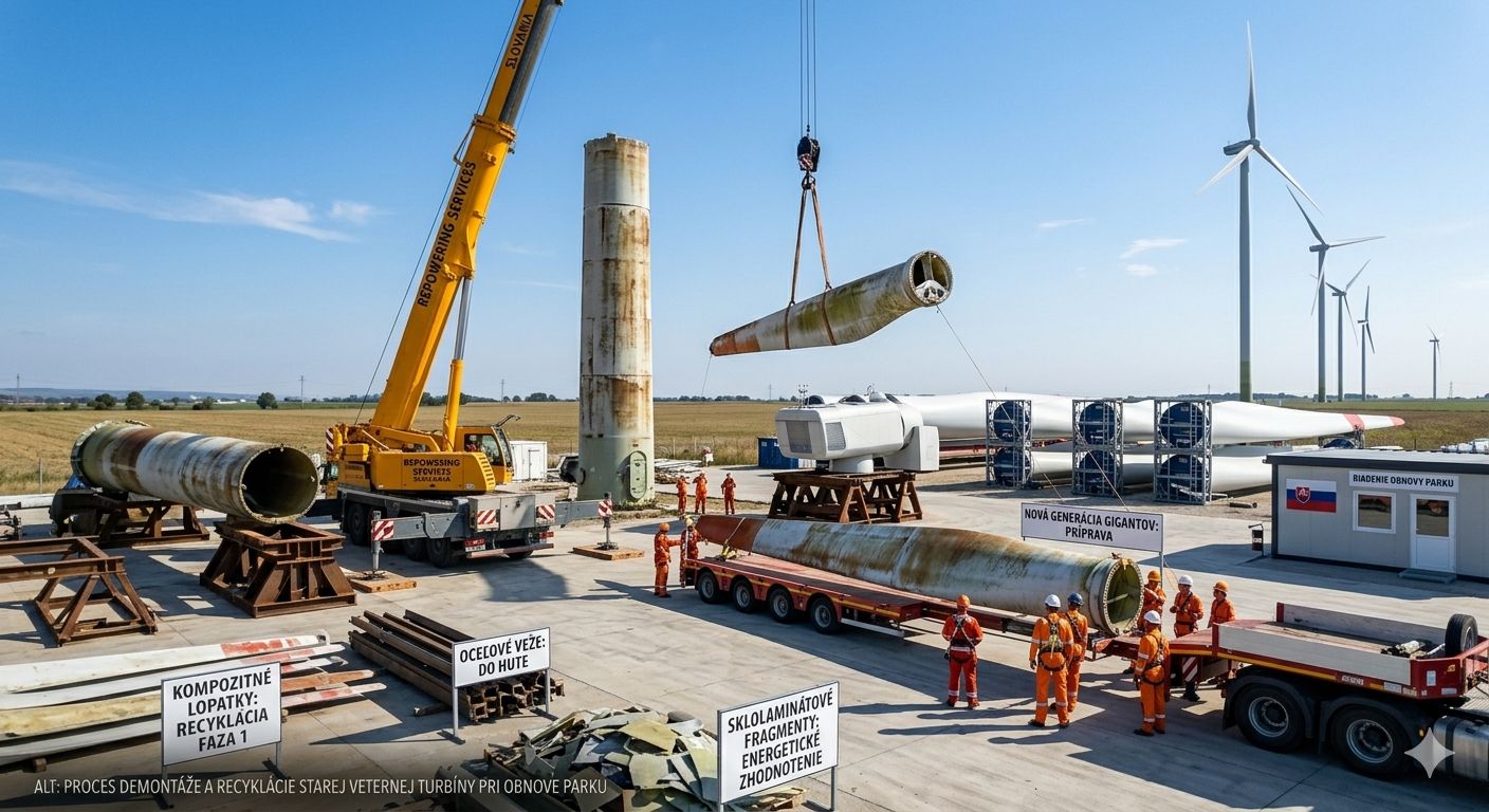 Proces demontáže a recyklácie starej veternej turbíny pri obnove parku