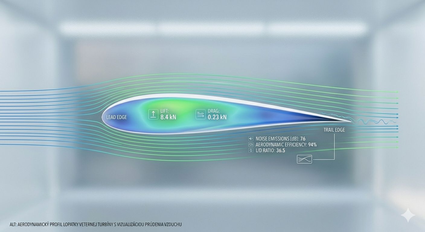 Aerodynamický profil lopatky veternej turbíny s vizualizáciou prúdenia vzduchu