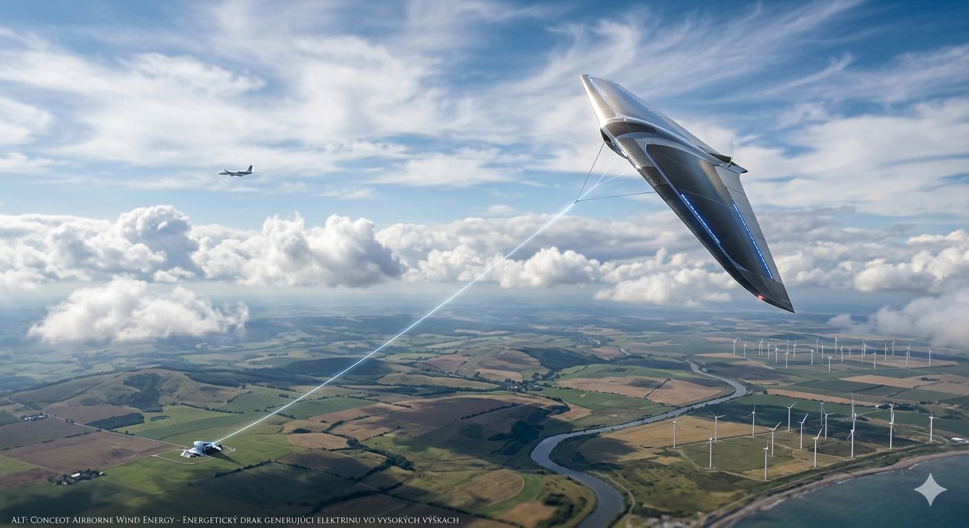 Koncept Airborne Wind Energy - energetický drak generujúci elektrinu vo vysokých výškach