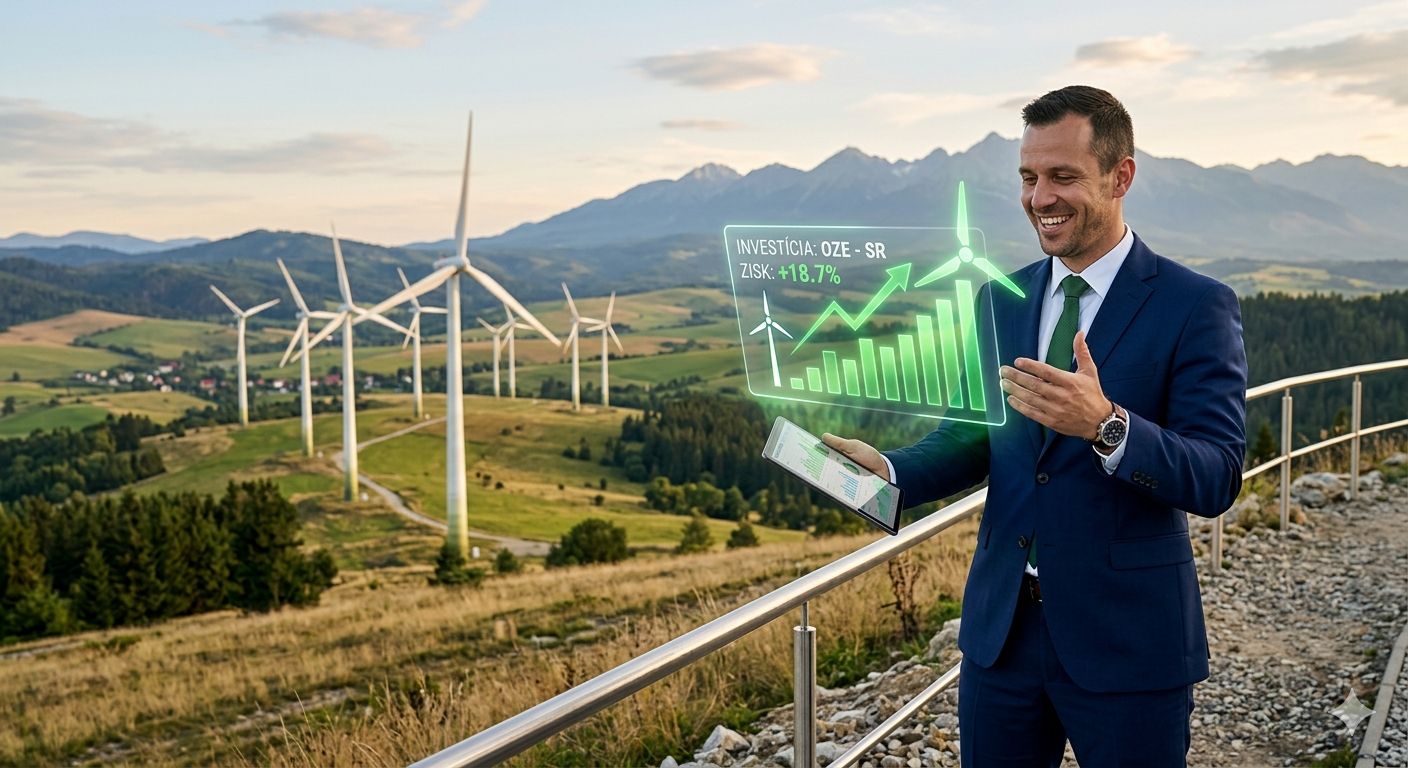 Moderná veterná turbína v slovenskej krajine ako symbol investície