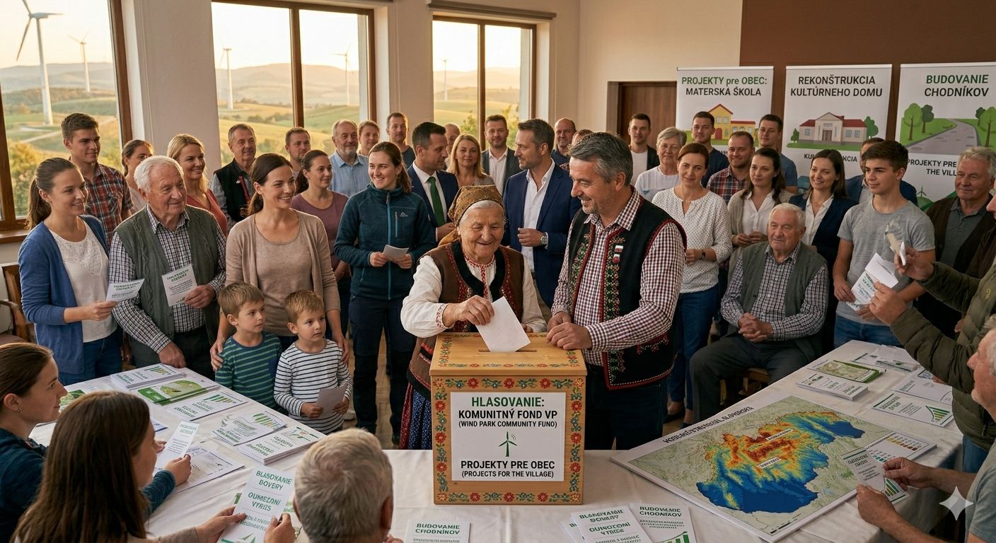 Fotografia obyvateľov obce pri verejnom hlasovaní o projektoch VP