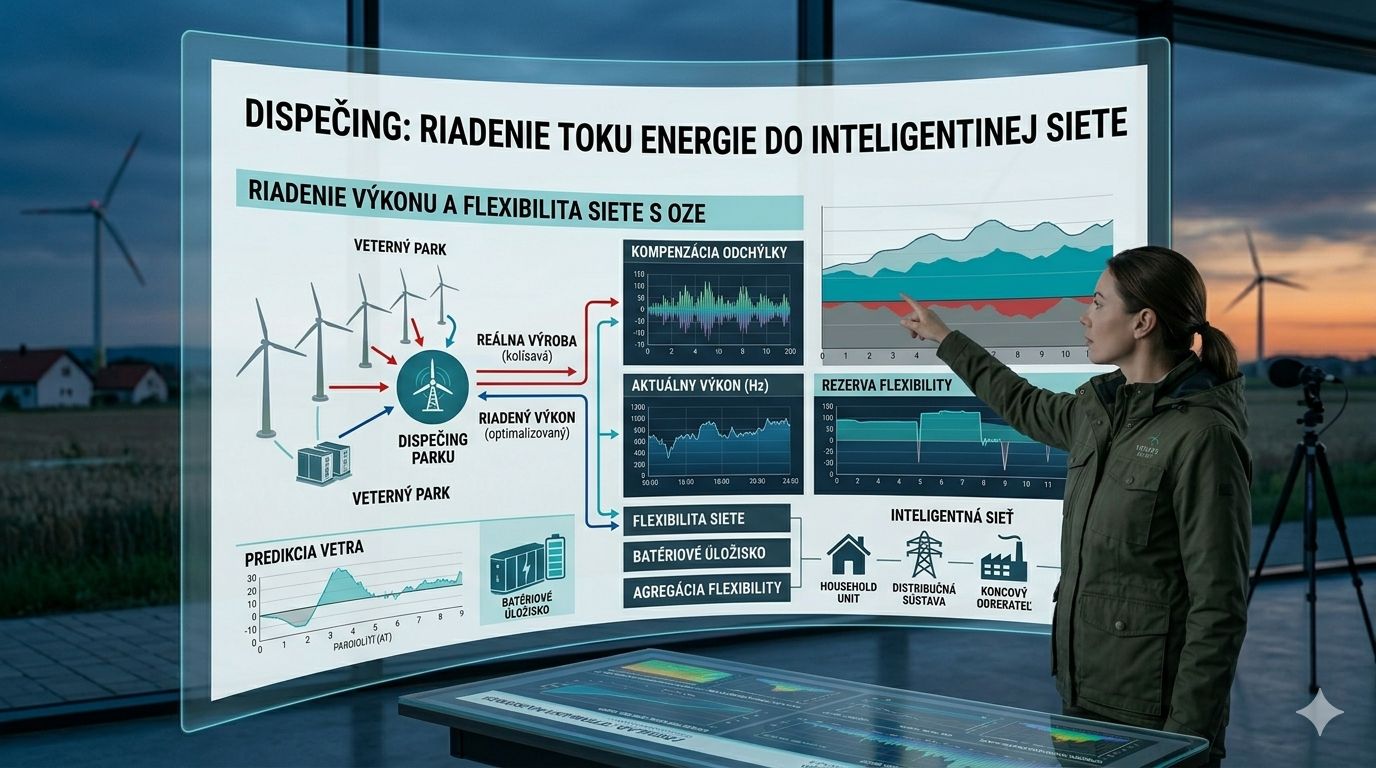 Dispečing riadiaci tok energie z veterného parku do inteligentnej siete
