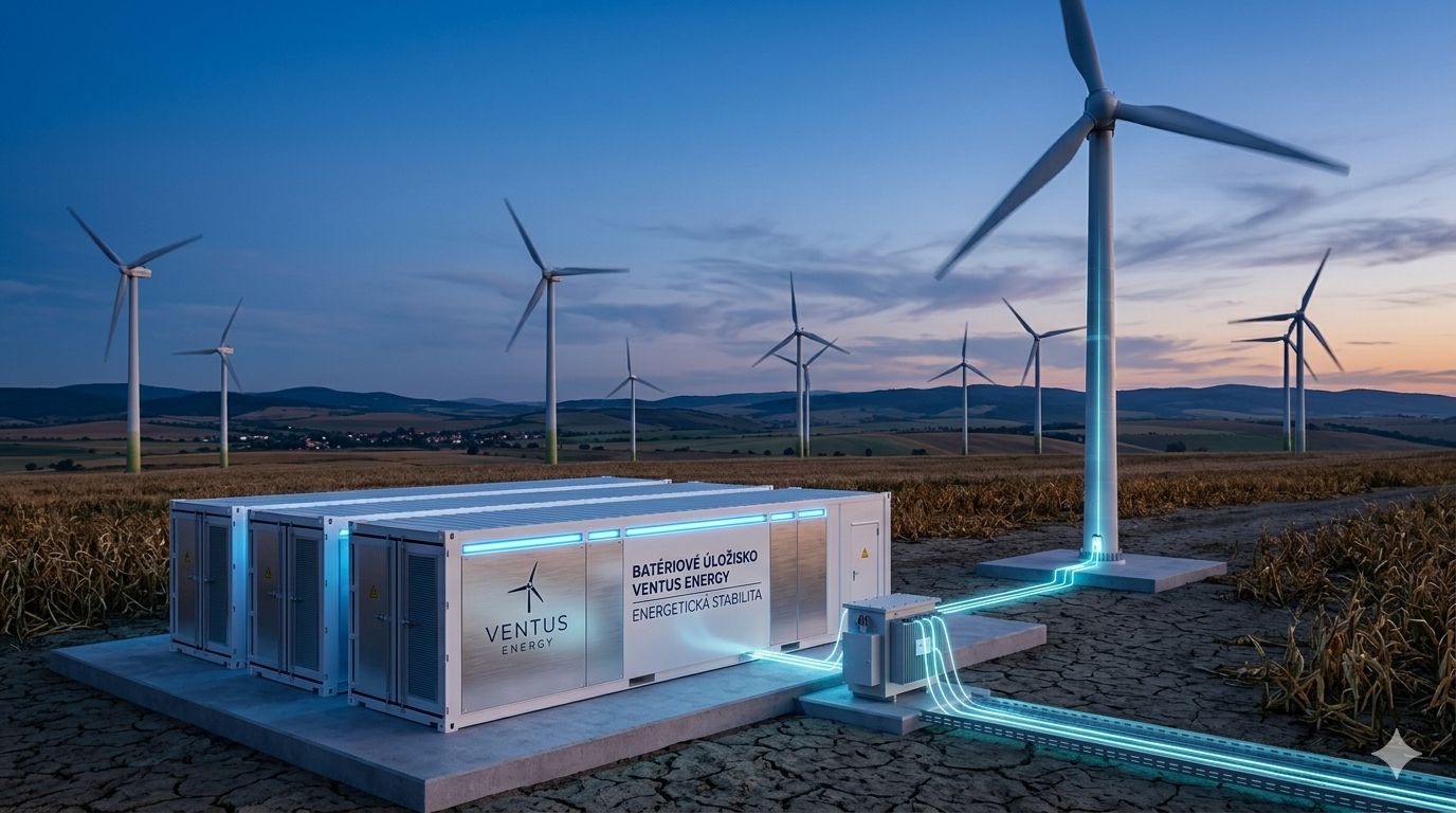Vizualizácia prepojenia veternej elektrárne s batériovým úložiskom