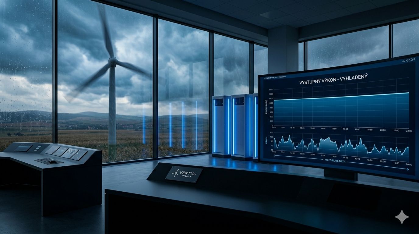 Vizualizácia velína veternej elektrárne s vyhladeným výkonom